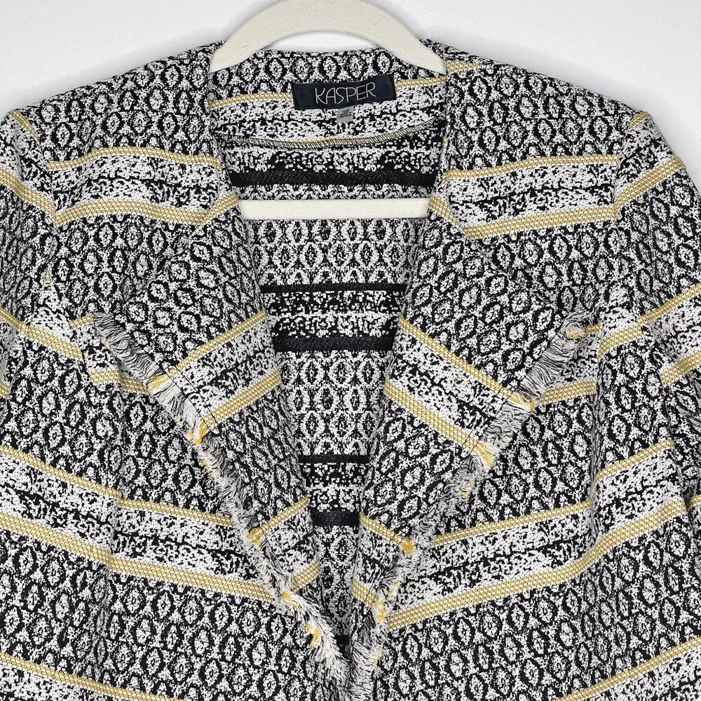 Kasper Petite Black‎ and White Textured Geometric Blazer Jacquard Jacket NWT